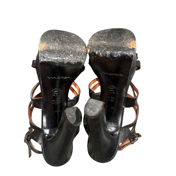 Via Spiga Black Leather Laser Cut Platform Gladiator Sandals Heels Womens 8.5M - Picture 3 of 3